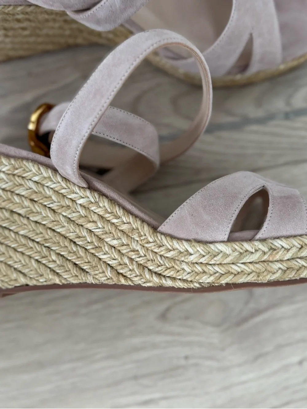 NEW Stuart Weitzman Zuzu Suede Espadrille Wedge Sandals 9.5 Nude Blush - Picture 3 of 8